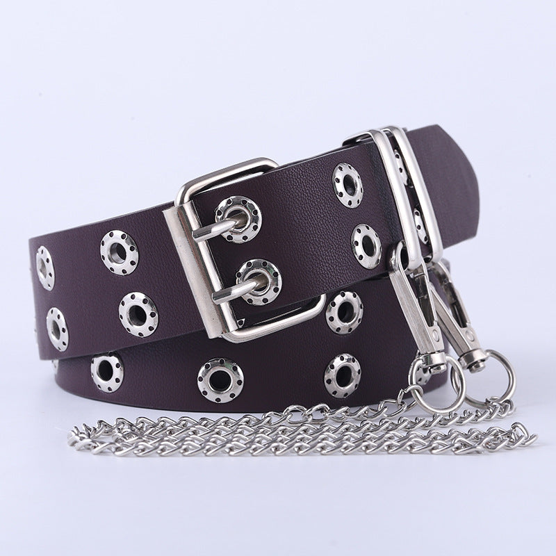 Double Breasted Waistband Chain Versatile