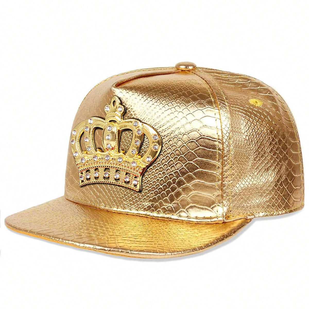 Crown Metal Label Leather Flat Eaves Cap