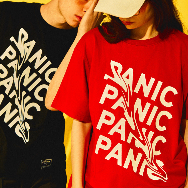 casual street letter printing short-sleeved men's t-shirt cotton men and women with the summer