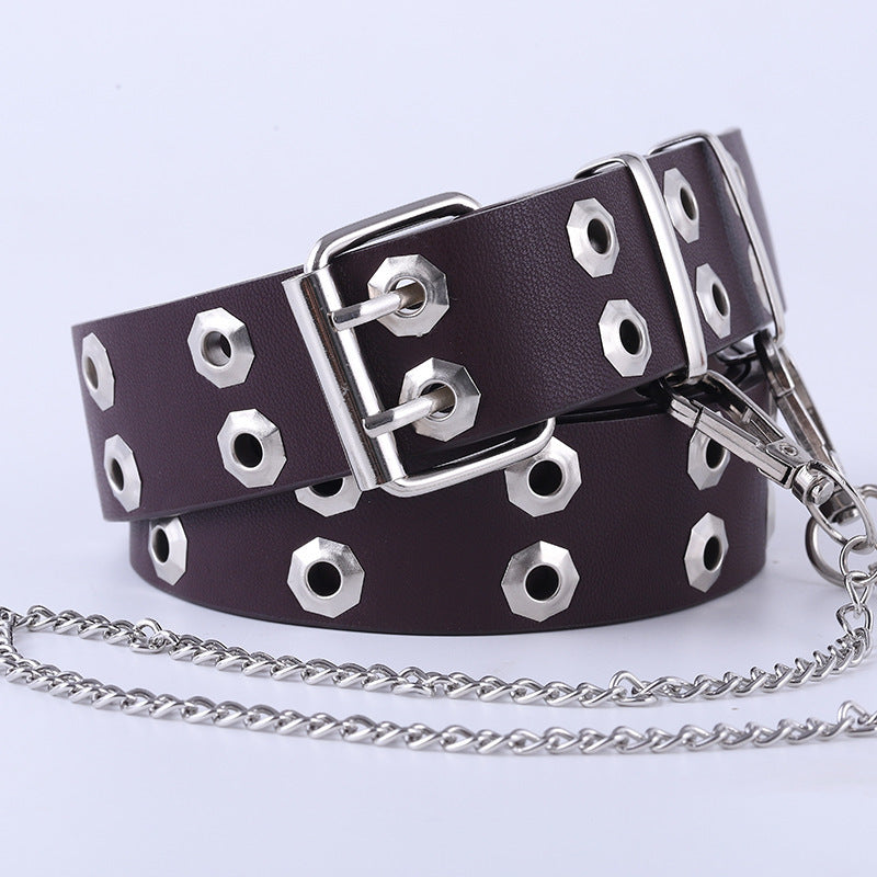 Double Breasted Waistband Chain Versatile