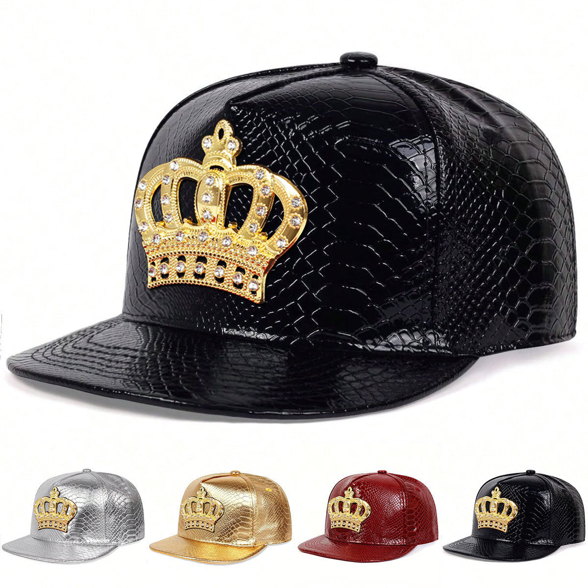 Crown Metal Label Leather Flat Eaves Cap