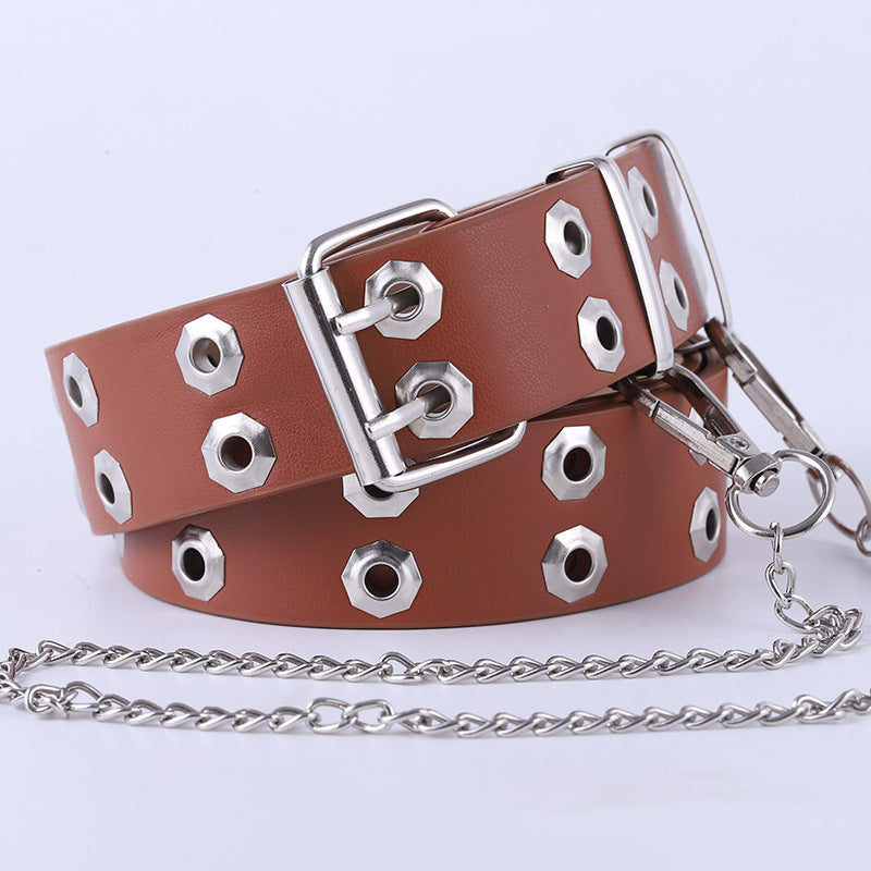 Double Breasted Waistband Chain Versatile