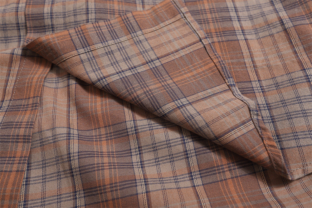 Casual Short Sleeve Plaid Shirt Men