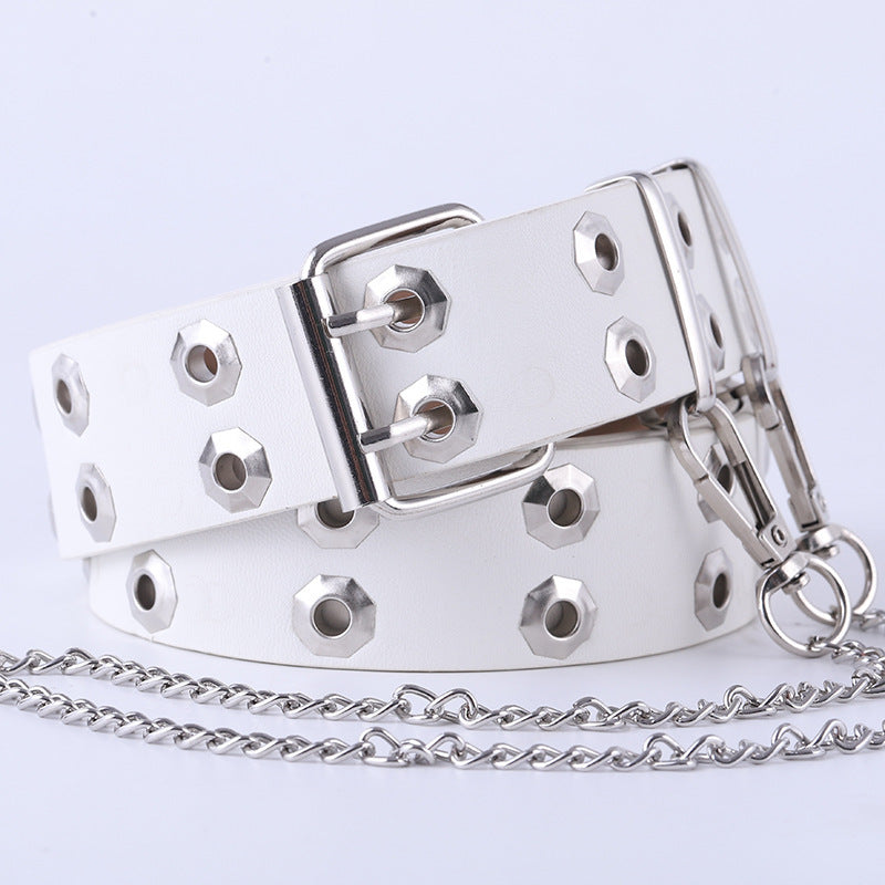 Double Breasted Waistband Chain Versatile
