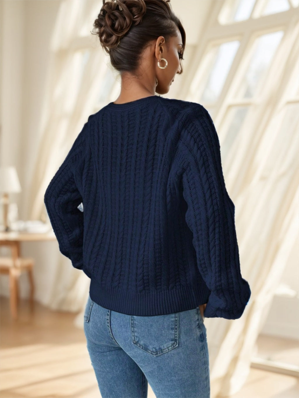 Casual Versatile Wheat Ear Textured Bowknot Front Long Sleeve Pullover Cardigan For Women,Long Sleeve Tops