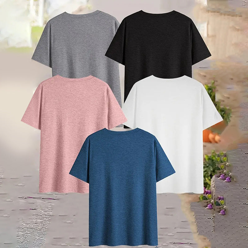 5-Pack Basic V-Neck T-Shirts For Women Summer Soild Color Short Sleeve Everyday Tees