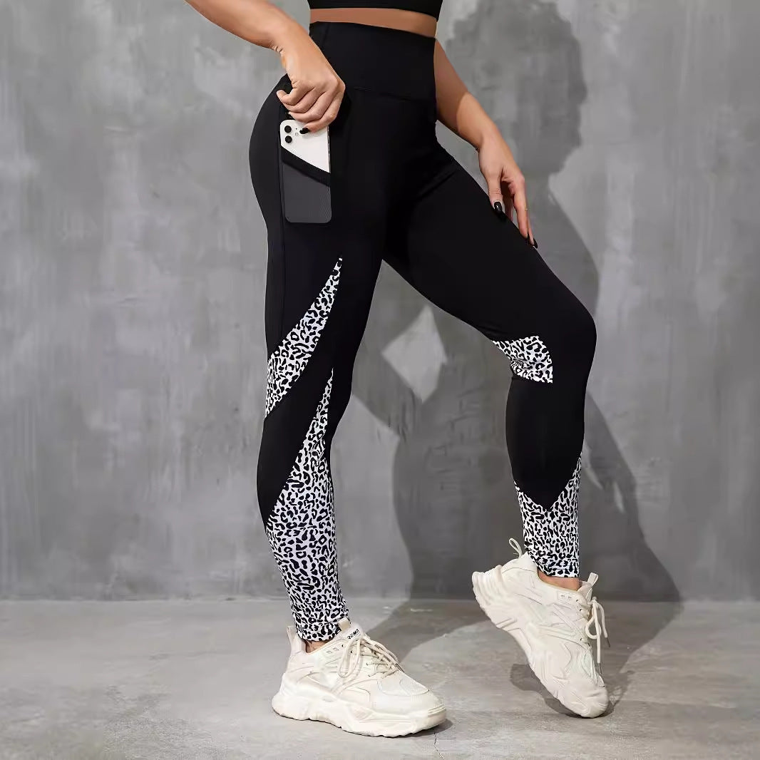 Color Contrast Patchwork Fashion Hip Raise High Waist Tight Sports Yoga Pants Leggings