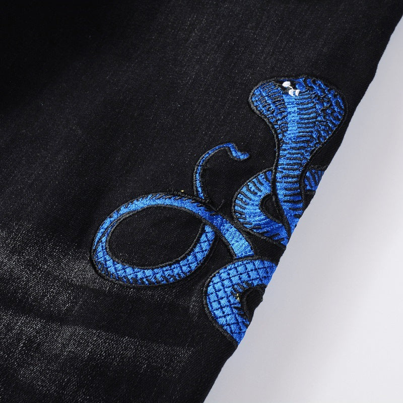 Embroidered One Piece Patch Skinny Jeans For Men
