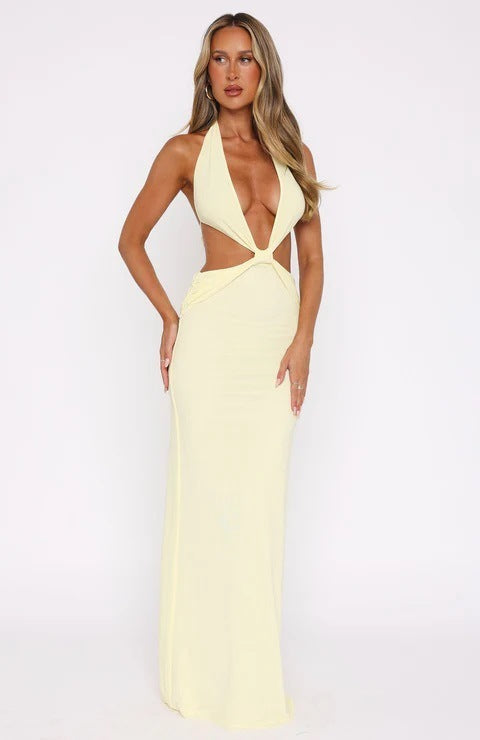 Deep V Midriff Outfit Backless Dress