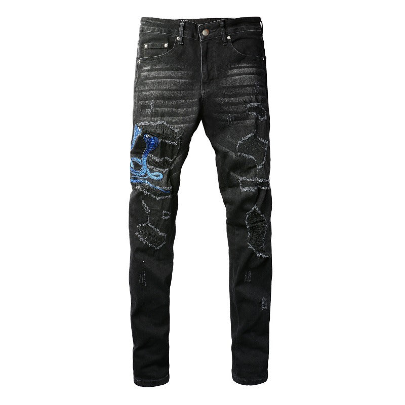 Embroidered One Piece Patch Skinny Jeans For Men