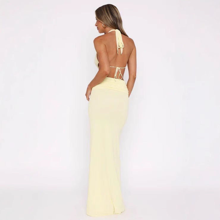 Deep V Midriff Outfit Backless Dress