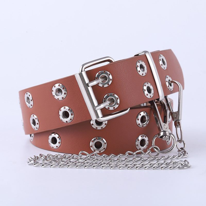 Double Breasted Waistband Chain Versatile