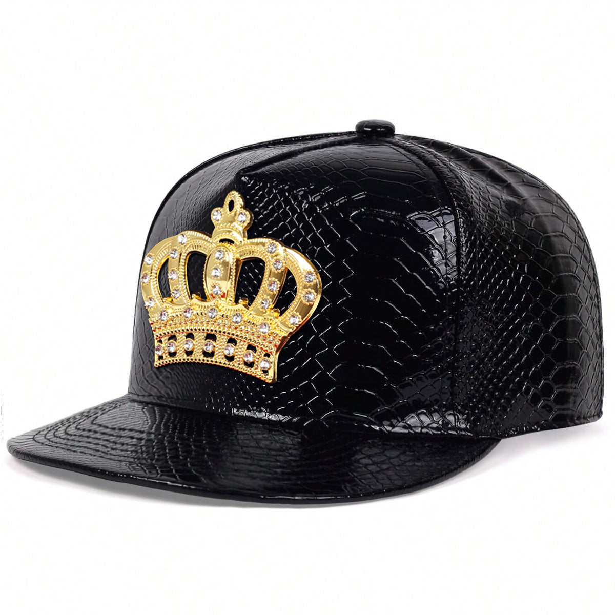 Crown Metal Label Leather Flat Eaves Cap