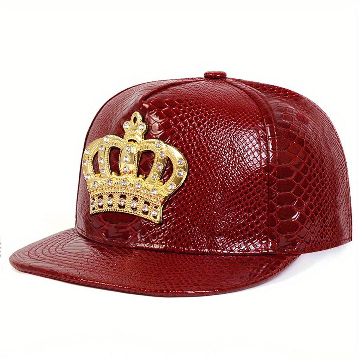 Crown Metal Label Leather Flat Eaves Cap
