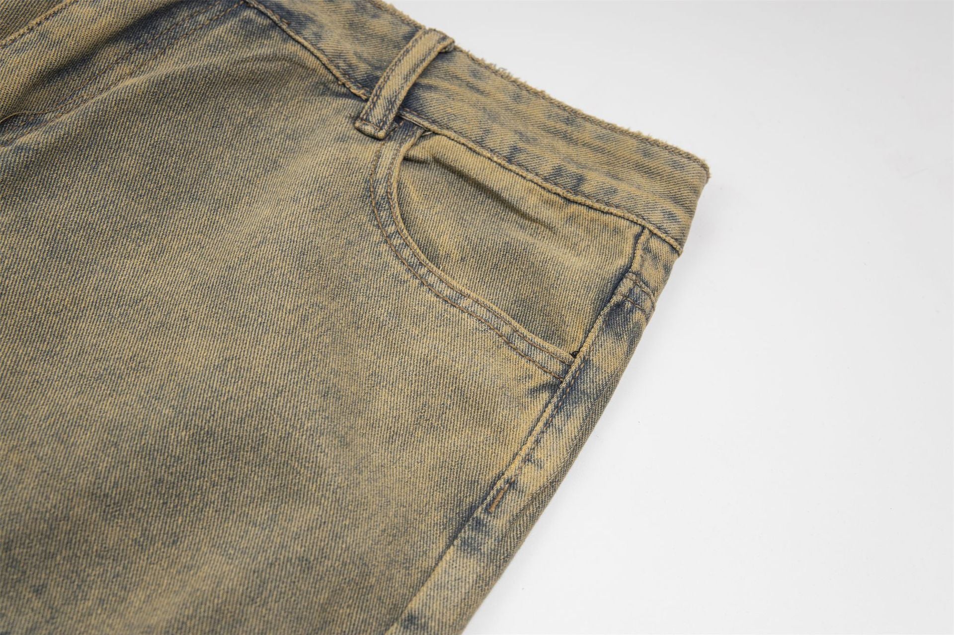 Camouflage Stitching Distressed Raw Hem Jeans Men