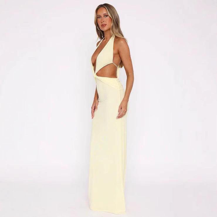 Deep V Midriff Outfit Backless Dress