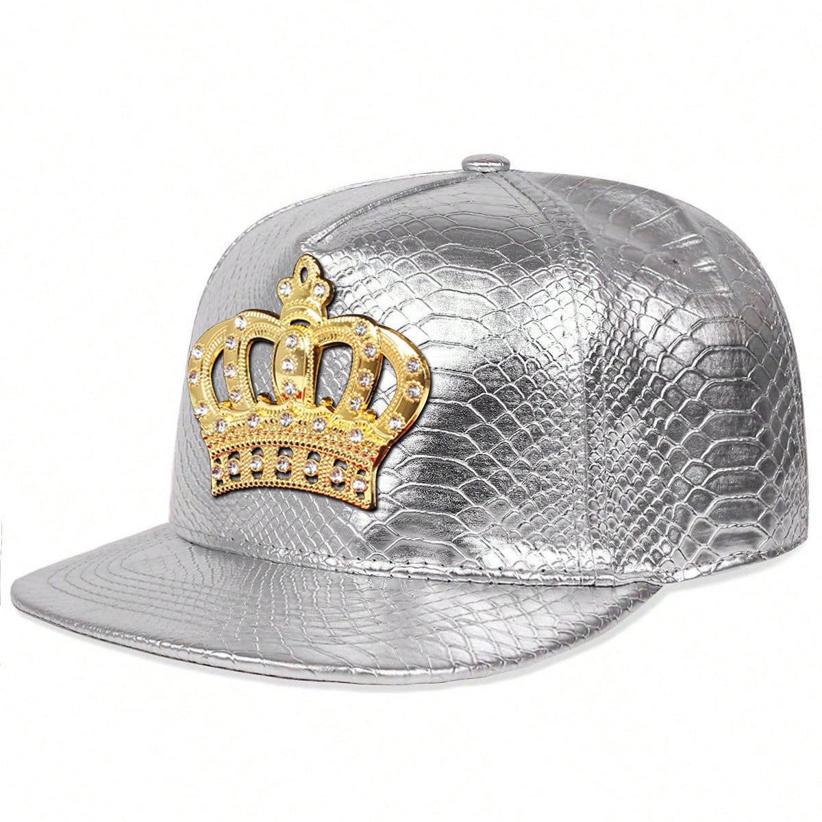 Crown Metal Label Leather Flat Eaves Cap