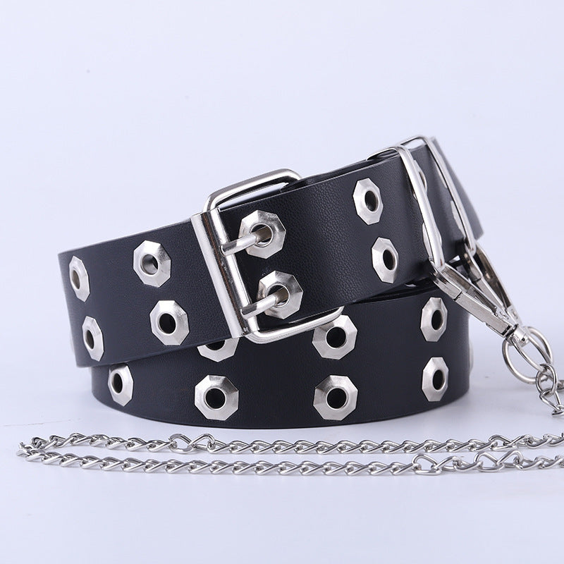 Double Breasted Waistband Chain Versatile