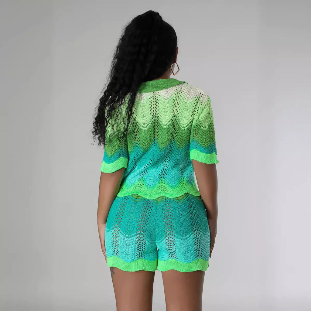 Knitted Short-sleeved Shorts Casual Suit Two-piece Set