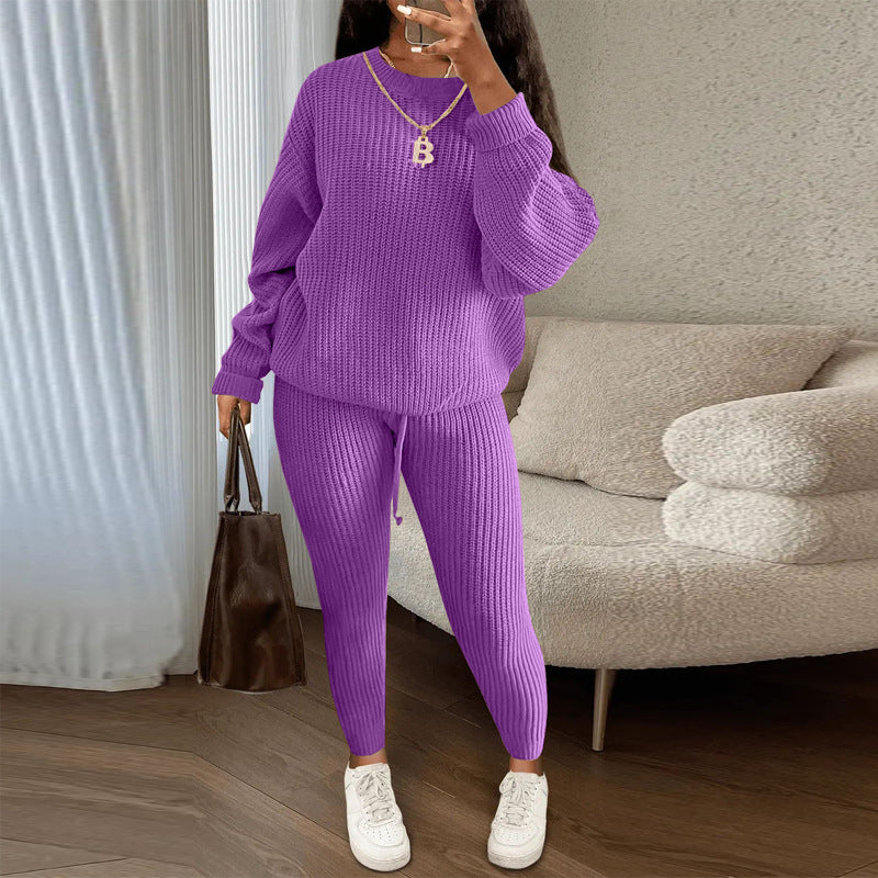 Women's Fashionable Knitted Wool Trousers Suit