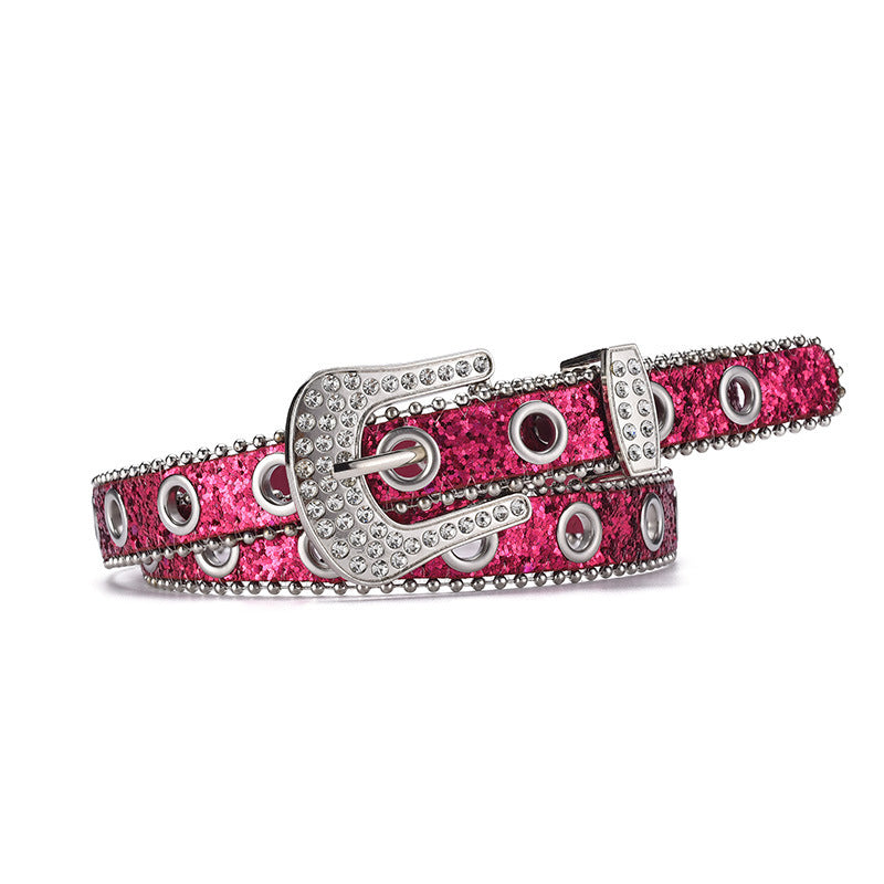 Women's Fashion Rhinestone Pin Buckle Decorative Personality Sequins Belt Ladies
