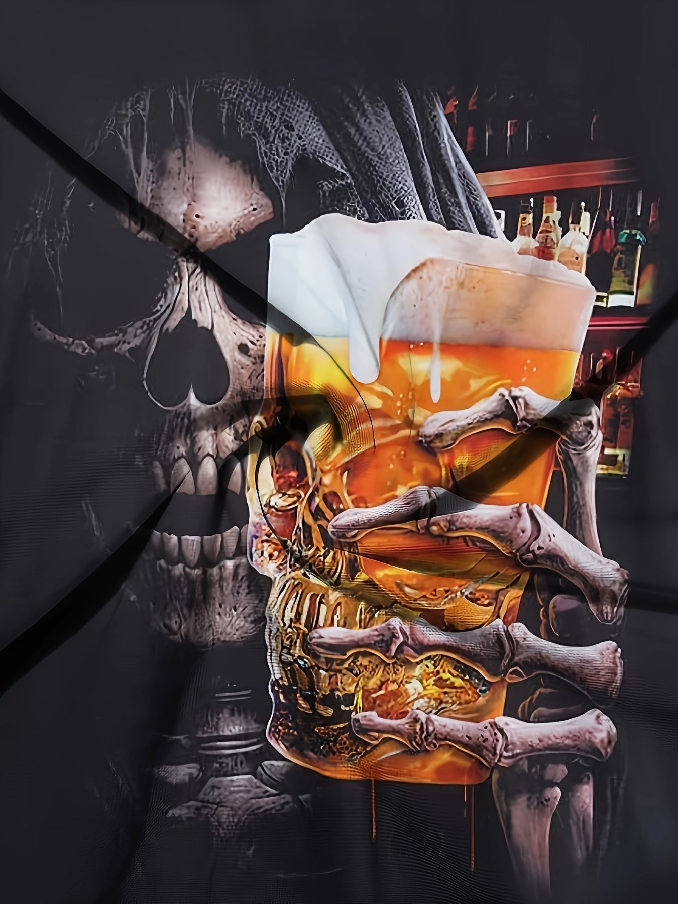 Beer And Skull 3D Printed Men's T-shirt, Casual Creative Short Sleeved Top, Summer Streetwear Men's Clothing