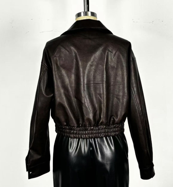 Leather Retro Jacket Long-sleeved Leather Coat