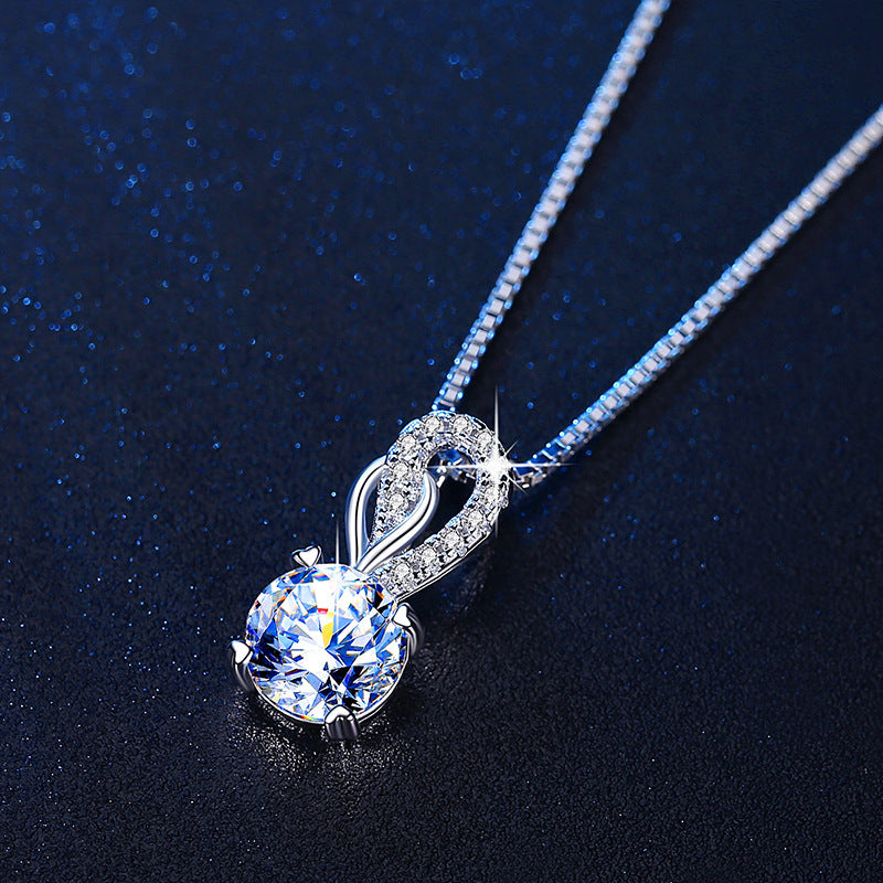 Double Love Pendant Moissanite Four Prong Necklace - Urban Stylez Outlet 