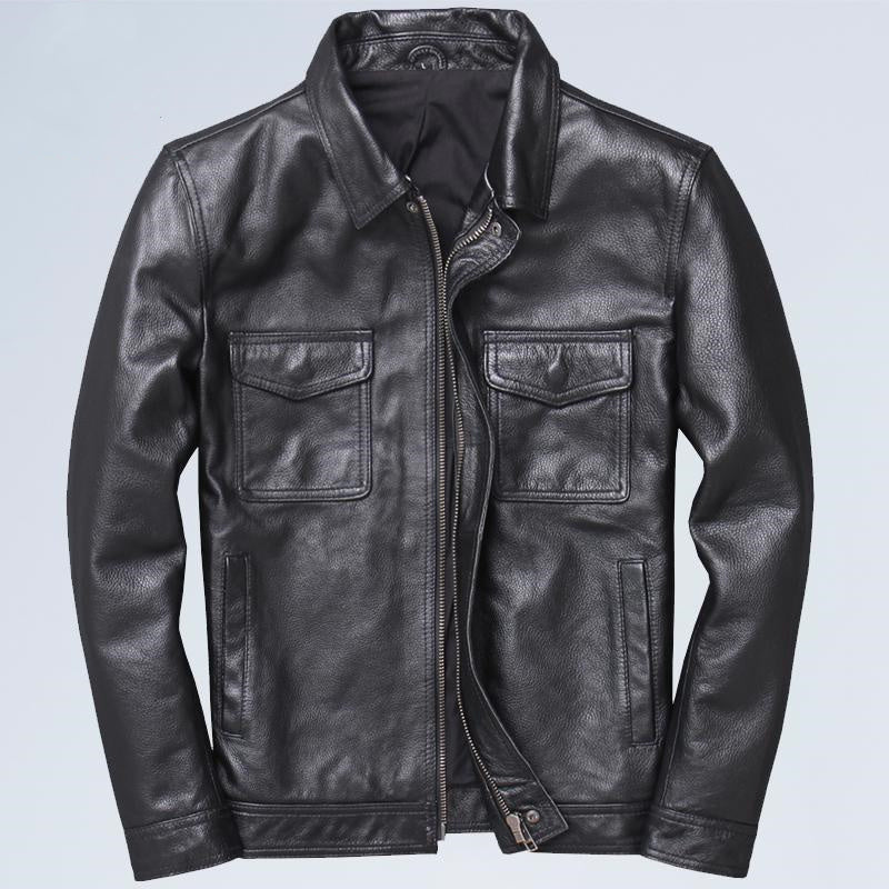 Lapel  Leather Men's Casual Retro Leather Jacket Coat
