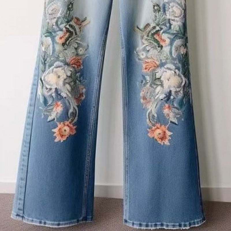 Fashion Embroidery Straight Jeans For Women