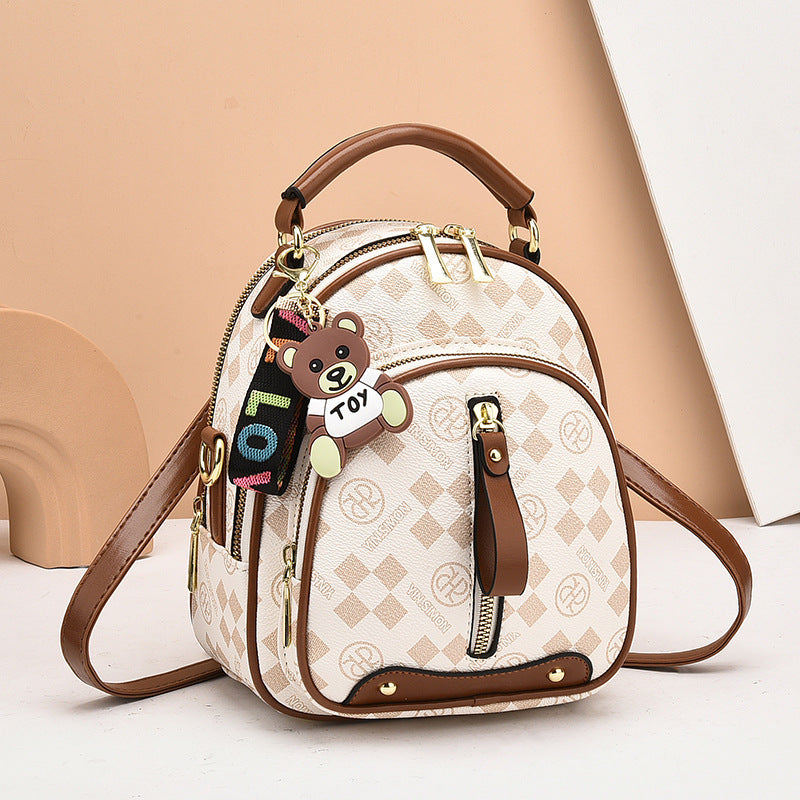 Luxury Pattern Mini Backpack Purse with Bear Charm