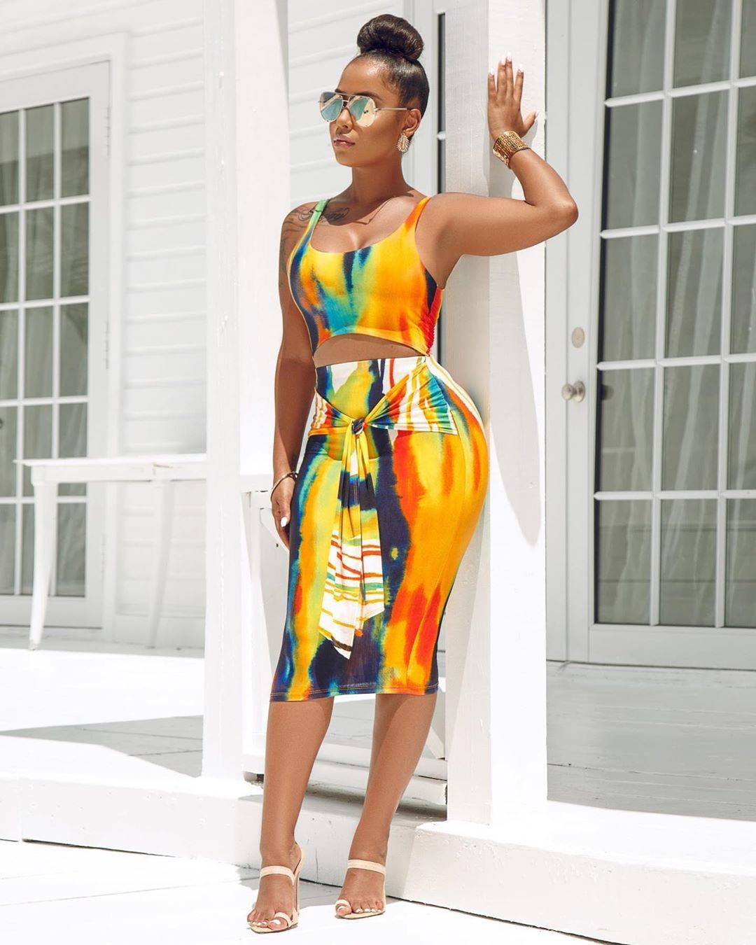 Women's tie-dye suspender skirt suit