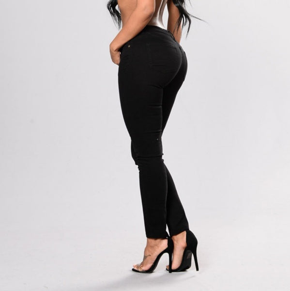 Black jeans with embroidered feet