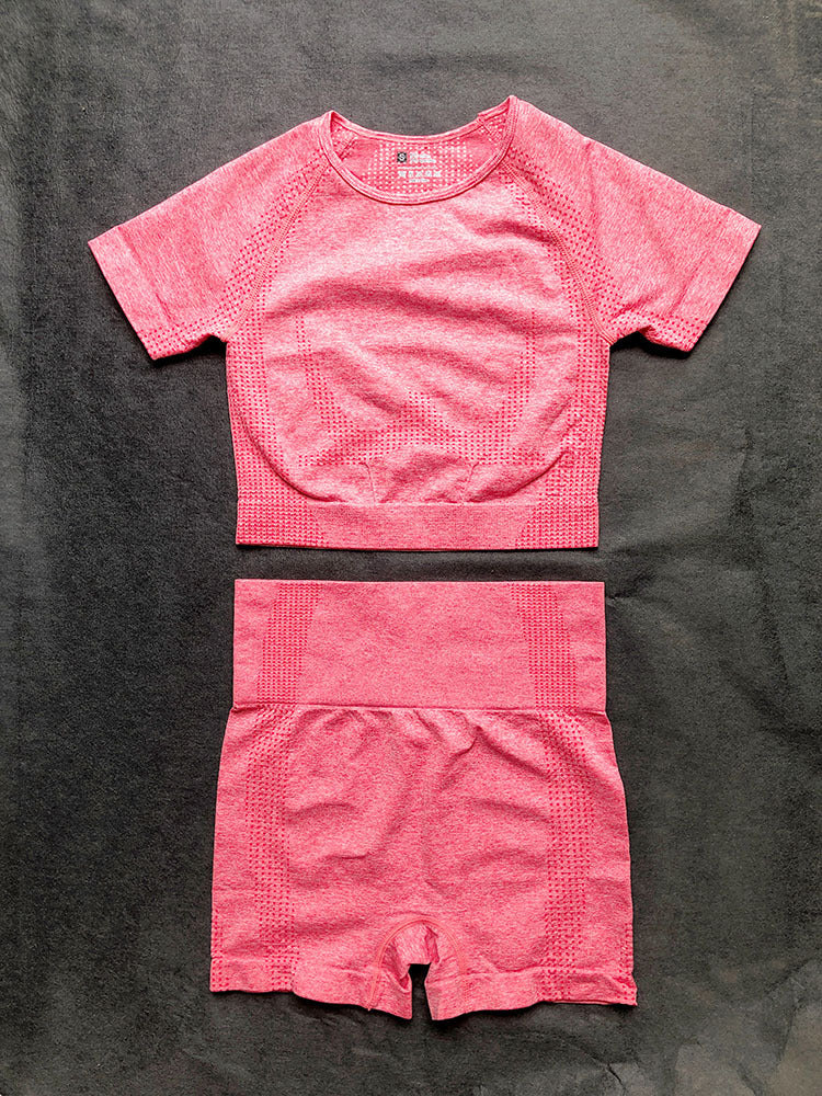 SpringSummer European And American Quick-Drying Short-Sleeved Fitness Clothes Cross-Border Seamless Yoga Clothes High Waist Sports Shorts Yoga Suit Women