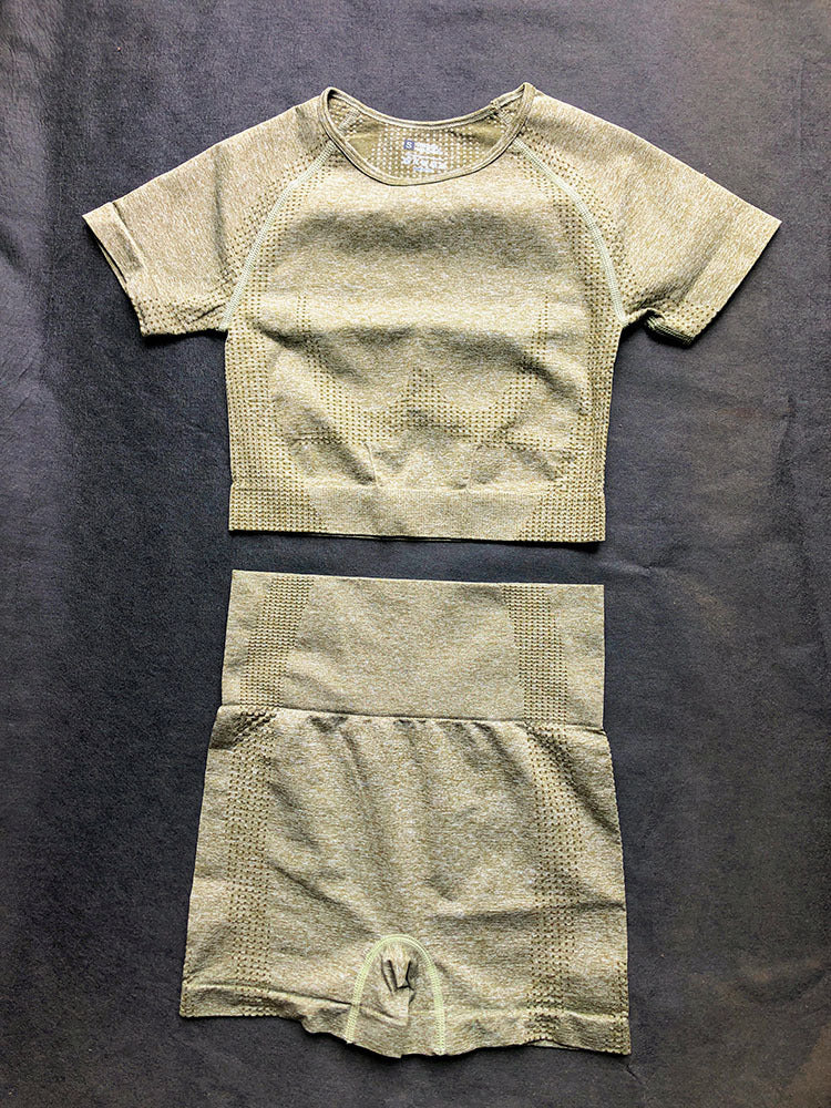 SpringSummer European And American Quick-Drying Short-Sleeved Fitness Clothes Cross-Border Seamless Yoga Clothes High Waist Sports Shorts Yoga Suit Women