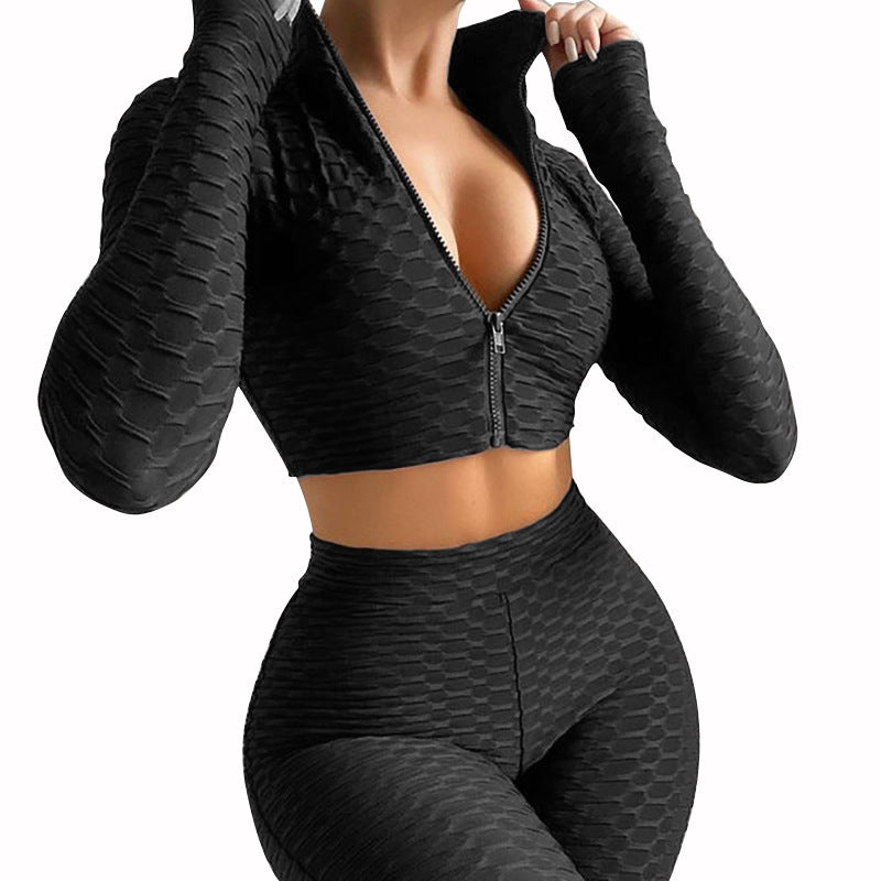 Women's Yoga Clothes Fitness Solid Color Long-sleeved Leisure Sports Suit Women