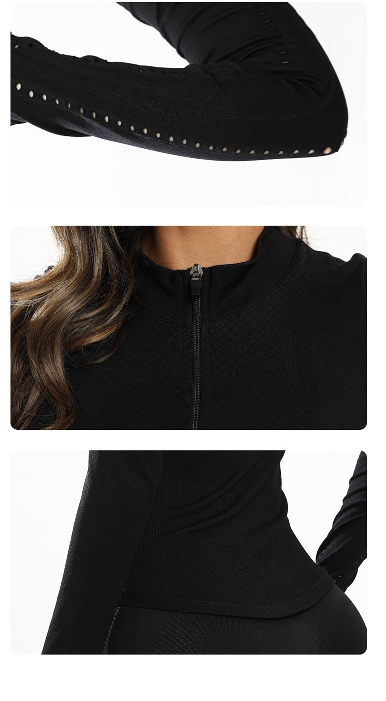 Sports Fitness Round Neck Long-sleeve Zipper Yoga Clothes Coat Women
