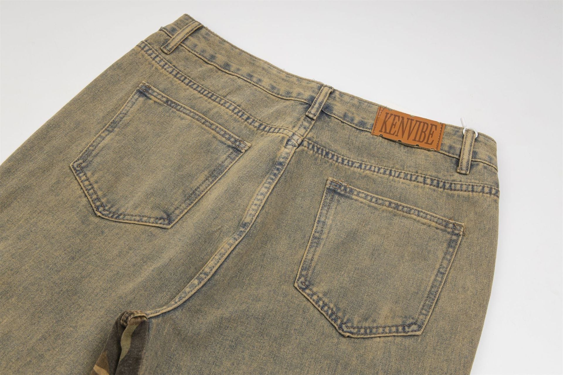 Camouflage Stitching Distressed Raw Hem Jeans Men