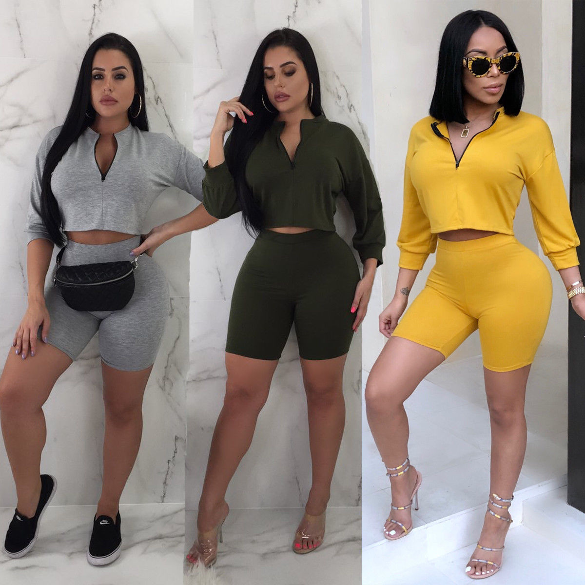 2 Pieces Set Crop Top Hoodies Sweatshirt Track Pants Tracksuit