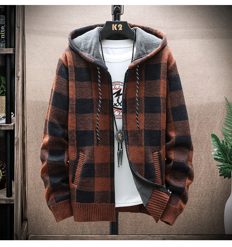 Men Plaid Color Blocking Plus Size Sweater