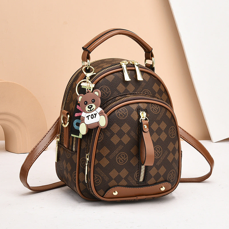 Luxury Pattern Mini Backpack Purse with Bear Charm