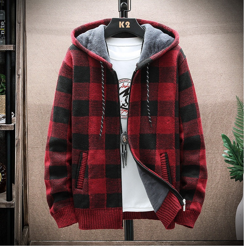 Men Plaid Color Blocking Plus Size Sweater