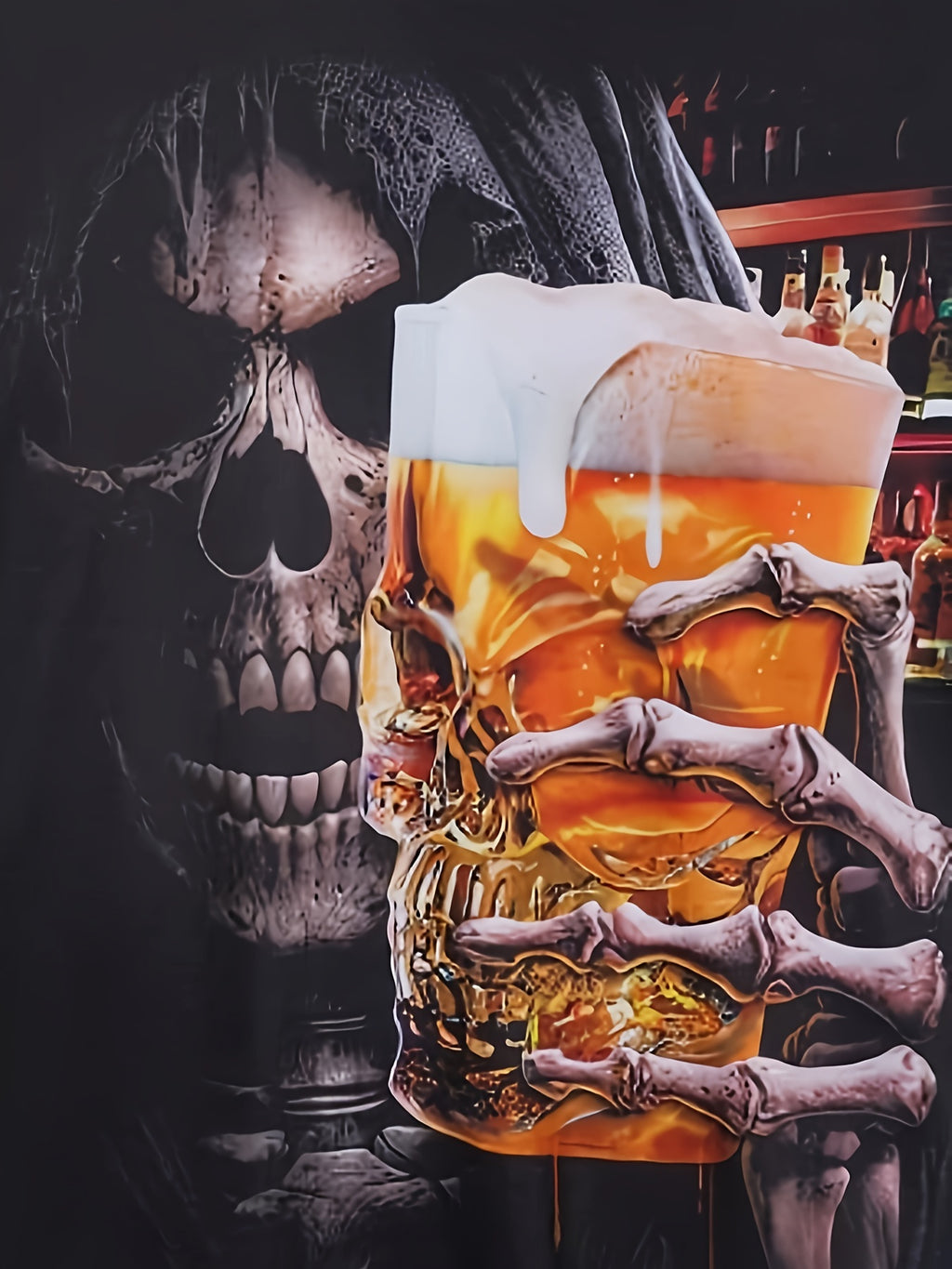 Beer And Skull 3D Printed Men's T-shirt, Casual Creative Short Sleeved Top, Summer Streetwear Men's Clothing