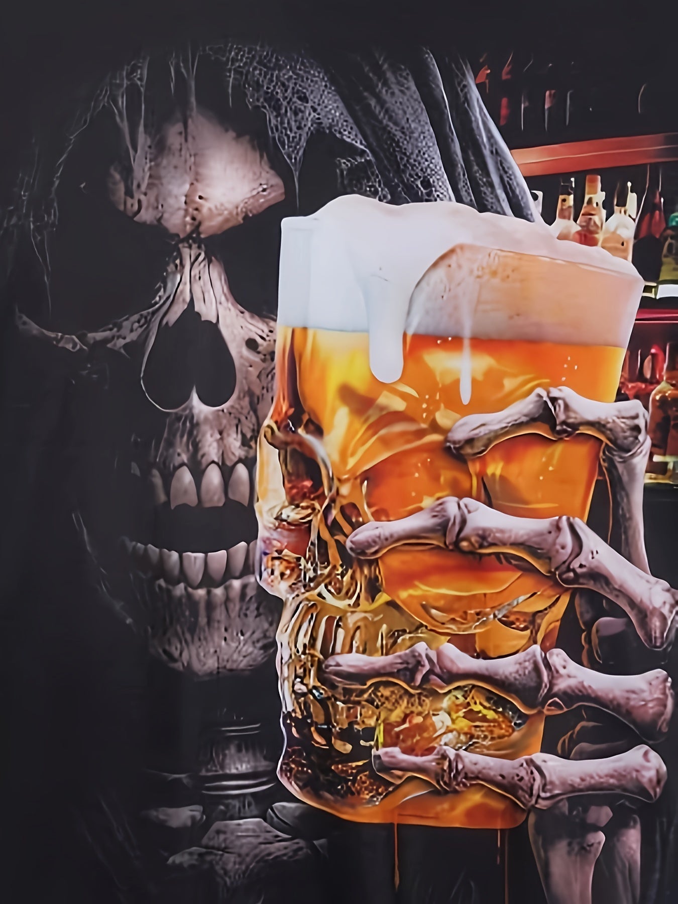 Beer And Skull 3D Printed Men's T-shirt, Casual Creative Short Sleeved Top, Summer Streetwear Men's Clothing