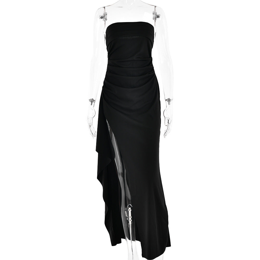 Strapless Split Long Dress Summer Fashion Pleated Bridesmaid Dress For Womens Party Wedding Clothing - Urban Stylez Outlet 