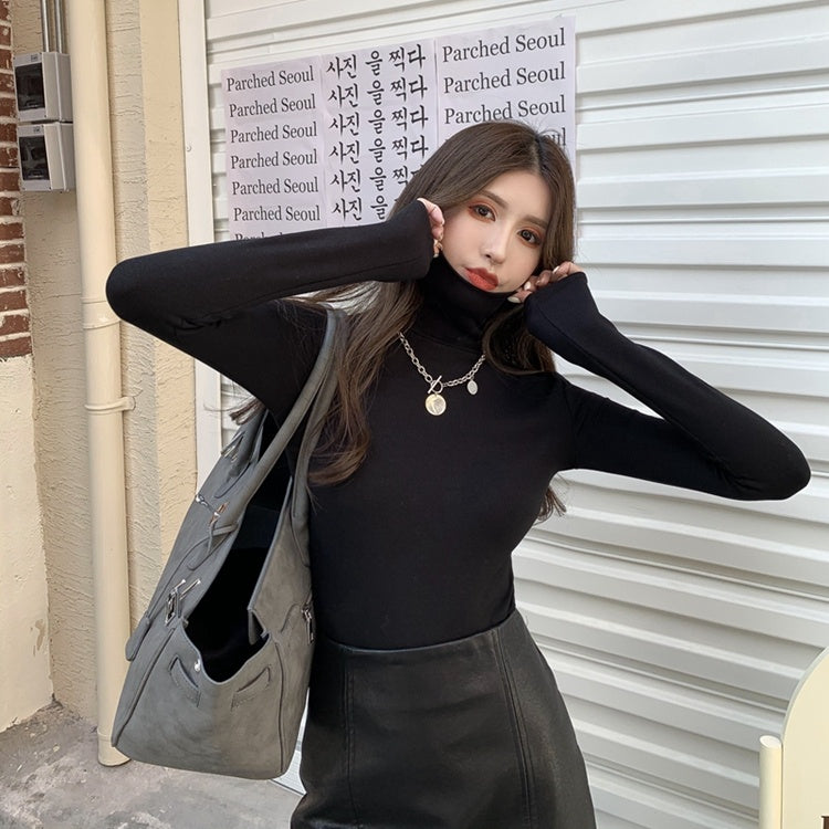 Women's Thick Brushed Warmth Slim High Neck Bottoming Shirt