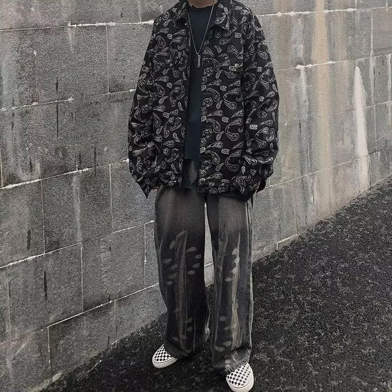 Spring And Autumn Black Jacquard Plaid Denim Jacket