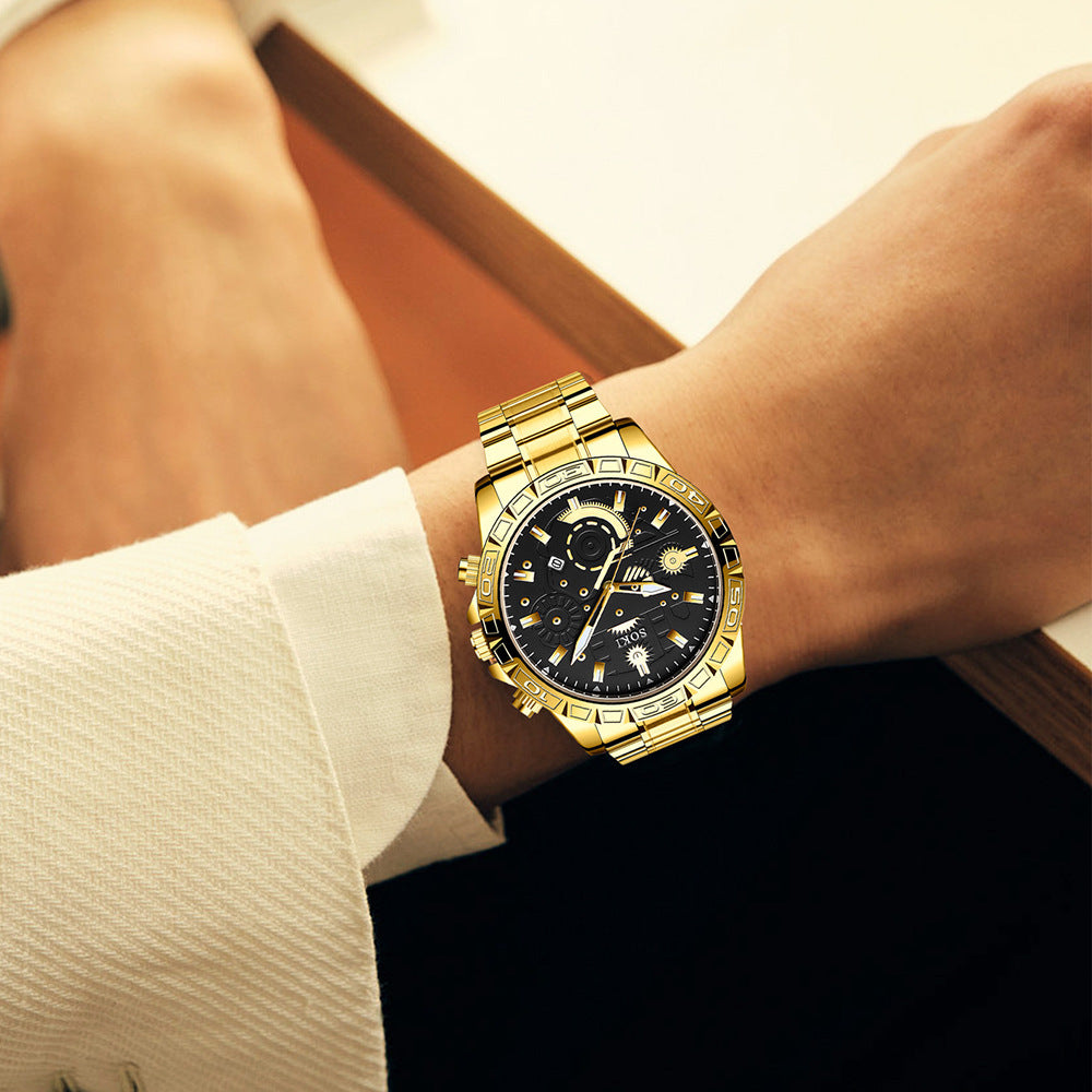 Men's Steel Belt Business Calendar Quartz Watch Suit