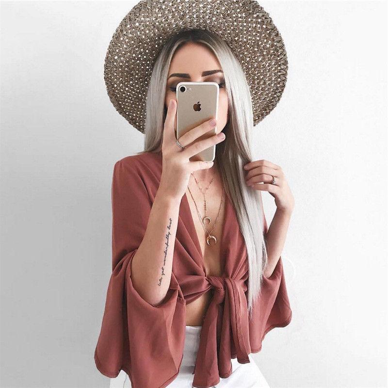 Women's Flared Sleeve Chiffon Loose Top T-shirt Summer