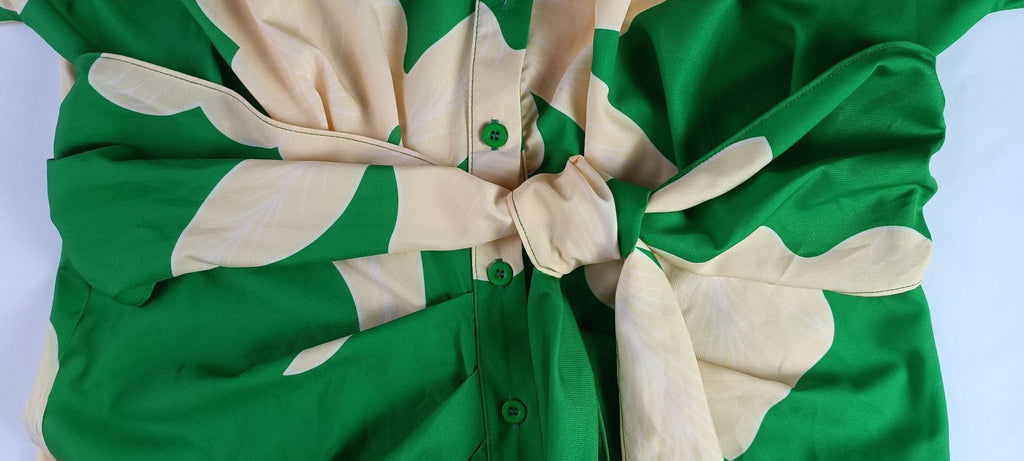 Women's Temperament Printed Lapel Short Sleeve High-waist Blouse Dress